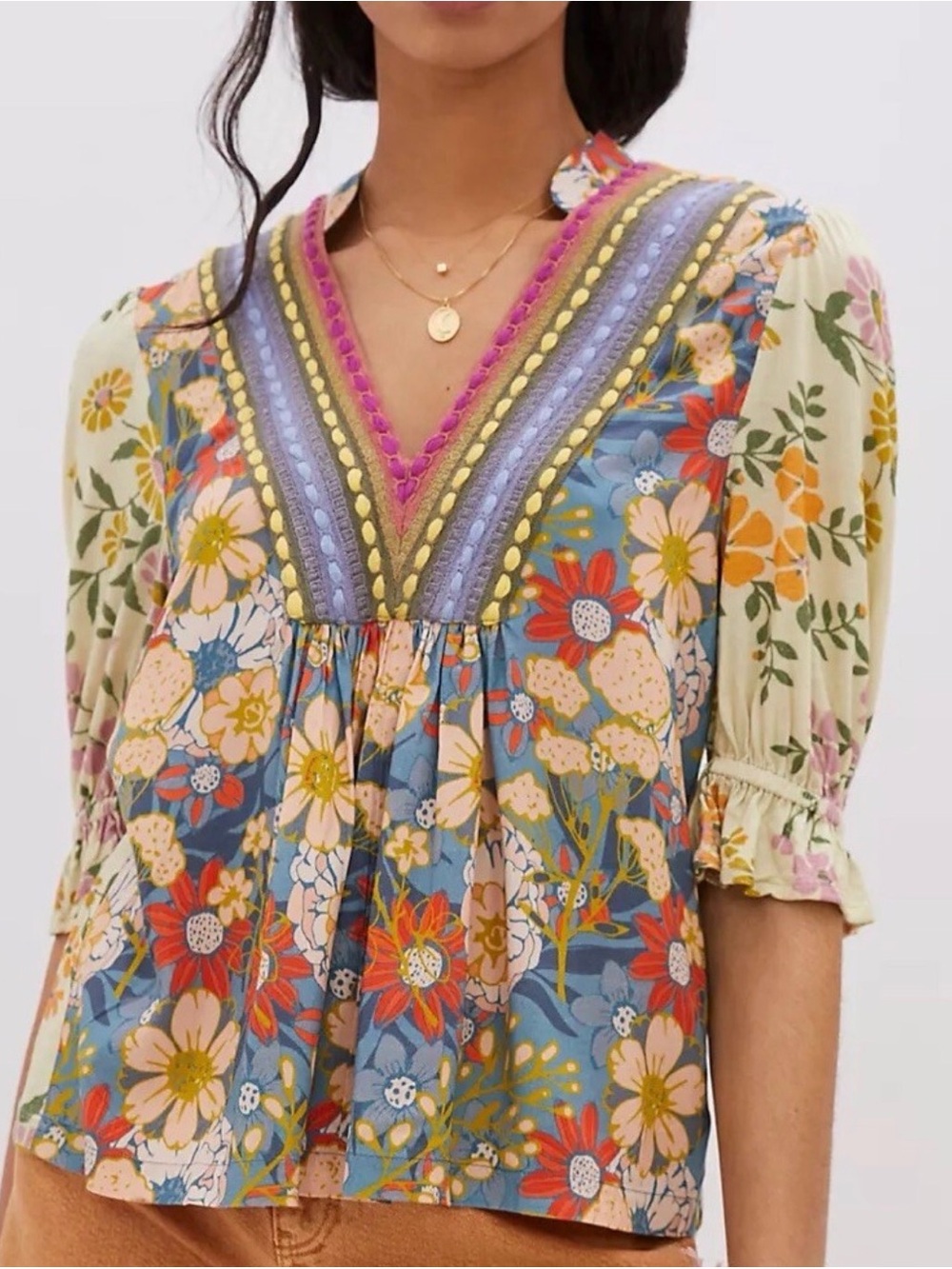 Bl^nk London Stephanie Multicolor Floral Short Sleeve Blouse Size M